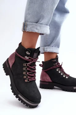 Sale Trapery Sznurowane Czarne Big Star MM274318 Damskie Damskie Trapery|Botki Sznurowane