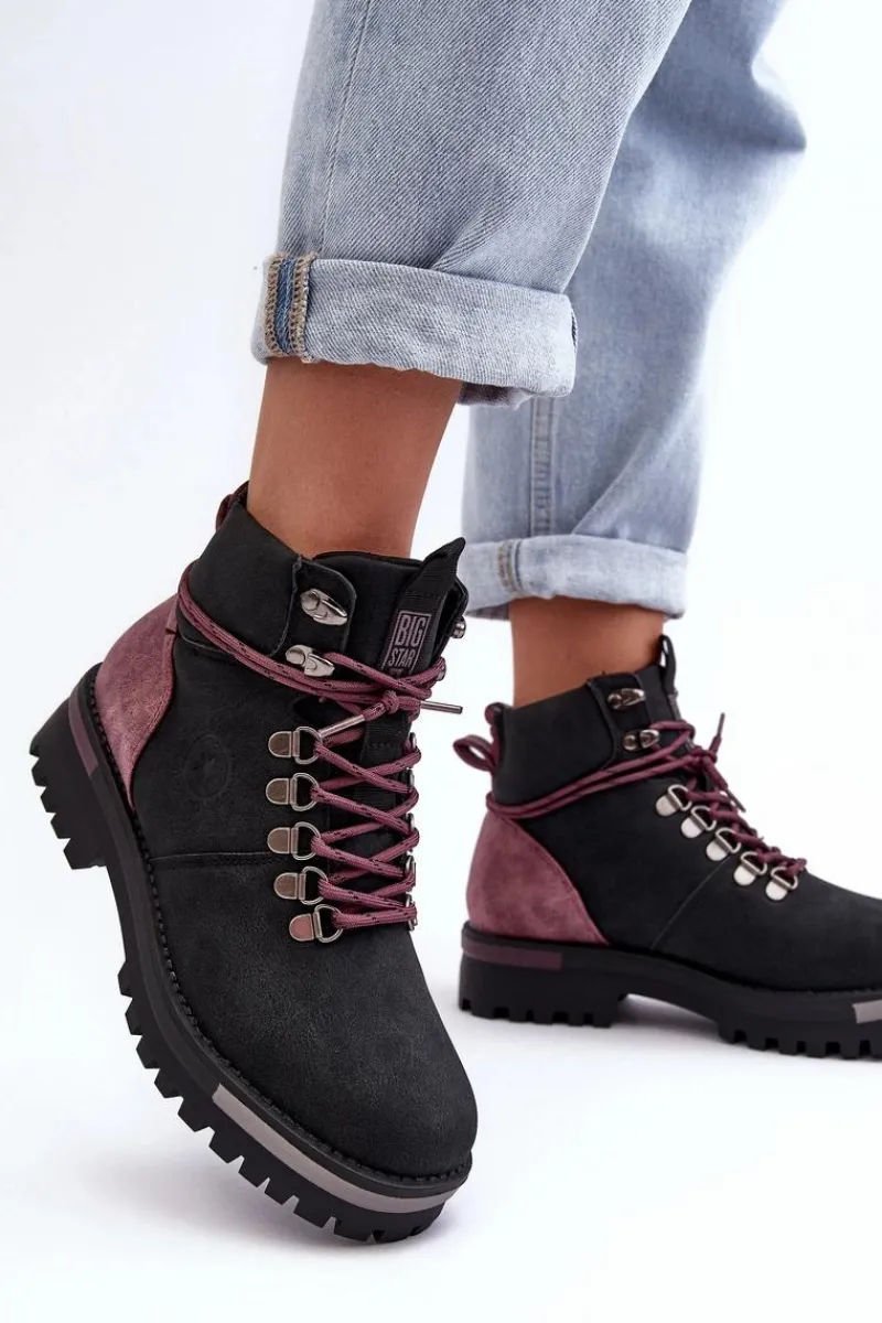 Sale Trapery Sznurowane Czarne Big Star MM274318 Damskie Damskie Trapery|Botki Sznurowane