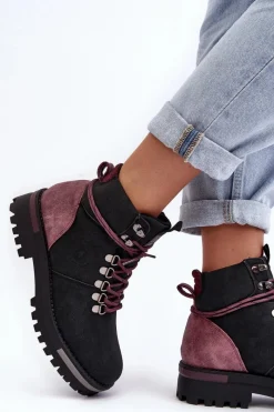 Sale Trapery Sznurowane Czarne Big Star MM274318 Damskie Damskie Trapery|Botki Sznurowane