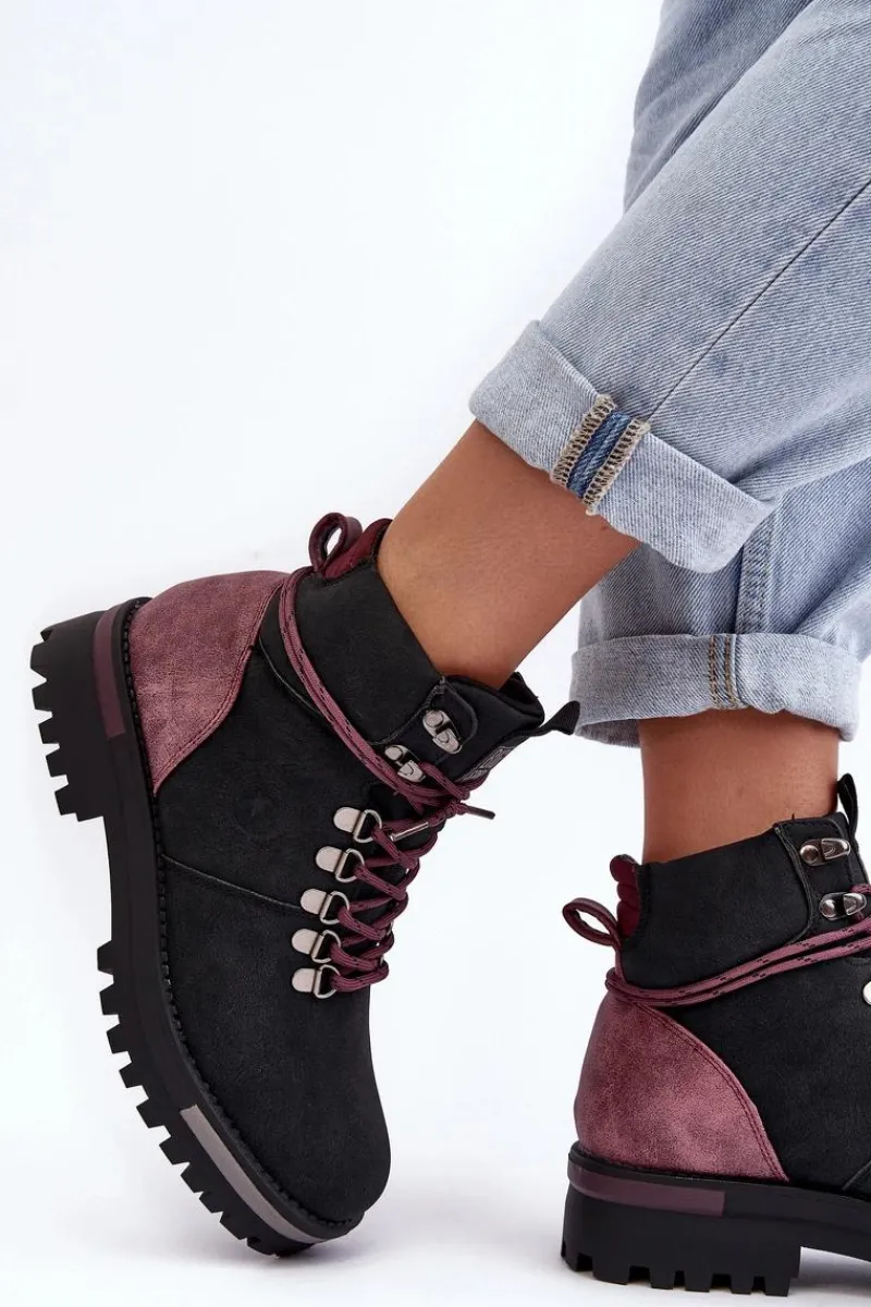 Sale Trapery Sznurowane Czarne Big Star MM274318 Damskie Damskie Trapery|Botki Sznurowane