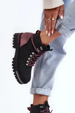 Sale Trapery Sznurowane Czarne Big Star MM274318 Damskie Damskie Trapery|Botki Sznurowane