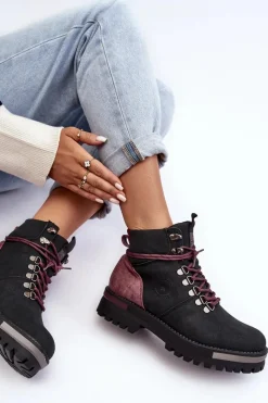 Sale Trapery Sznurowane Czarne Big Star MM274318 Damskie Damskie Trapery|Botki Sznurowane