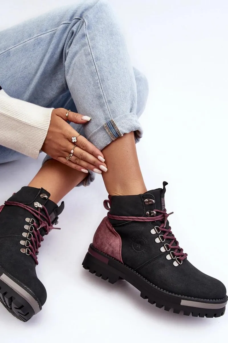 Sale Trapery Sznurowane Czarne Big Star MM274318 Damskie Damskie Trapery|Botki Sznurowane