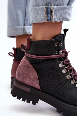 Sale Trapery Sznurowane Czarne Big Star MM274318 Damskie Damskie Trapery|Botki Sznurowane