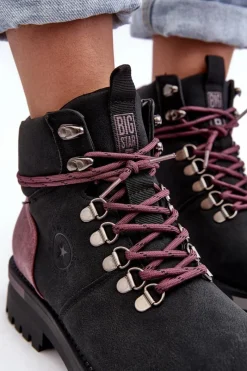 Sale Trapery Sznurowane Czarne Big Star MM274318 Damskie Damskie Trapery|Botki Sznurowane