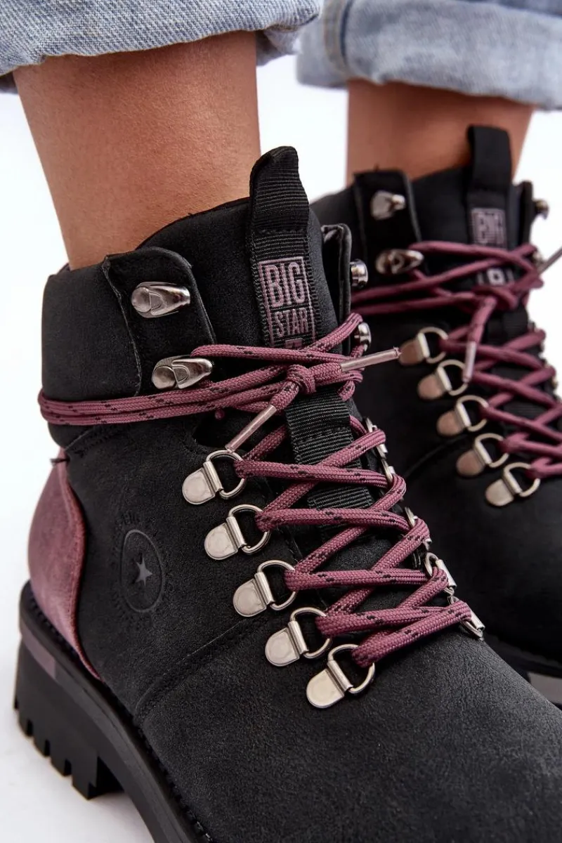 Sale Trapery Sznurowane Czarne Big Star MM274318 Damskie Damskie Trapery|Botki Sznurowane