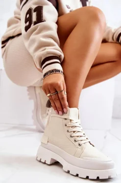 Damskie Trapery|Botki Sznurowane>Boto Trapery Wiązane Beżowe Faithfull