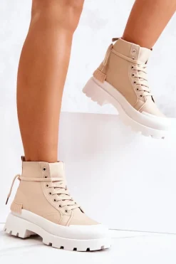 Online Trapery Wiązane Ciemnobeżowe Faithfull Damskie Damskie Trapery|Botki Sznurowane