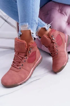 Trekkingowe Damskie>Boto Trekkingowe Damskie Różowe Ocieplane Buty z Kożuszkiem Sheep