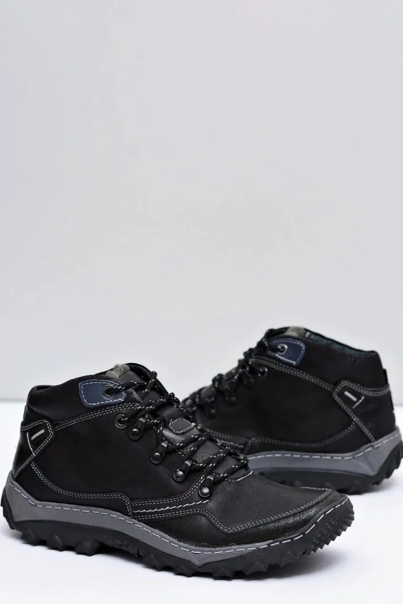 Outlet Trekkingowe Męskie Czarne Ocieplane Półbuty Etemor Męskie Obuwie Trekkingowe Męskie