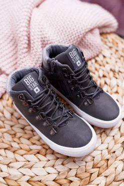 Outlet Big Star Shoes Trzewiki Dziecięce Chłopięce Big Star Szare EE374040