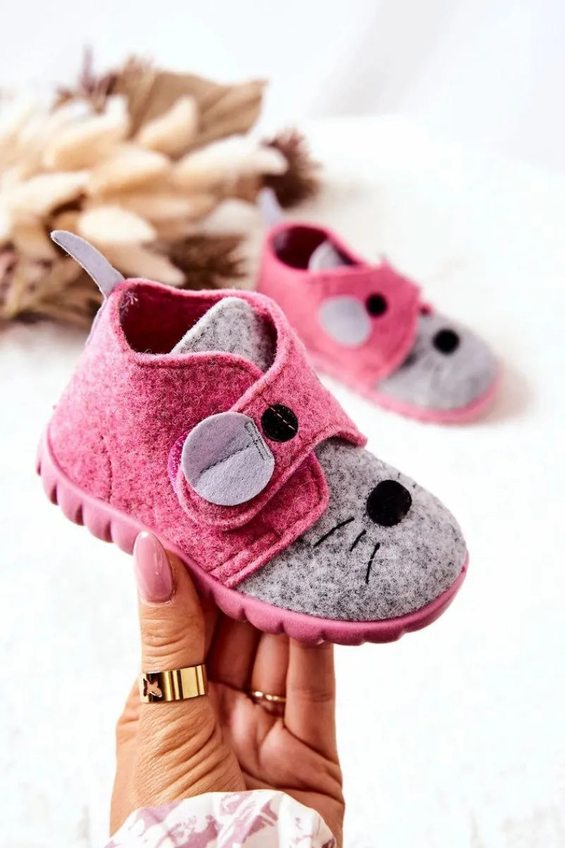 Sale Trzewiki Papcie Myszka 526P104 Różowo-Szare Dzieci Dziewczęce