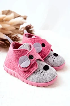 Sale Trzewiki Papcie Myszka 526P104 Różowo-Szare Dzieci Dziewczęce