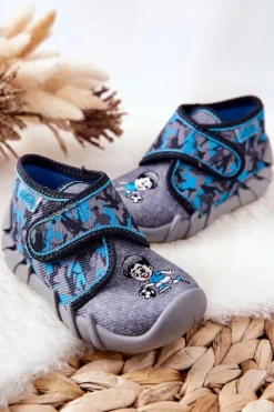 Online Trzewiki Papcie 523P014 Szaro-Niebieskie Dzieci Chłopięce|Chłopięce