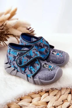 Online Trzewiki Papcie 523P014 Szaro-Niebieskie Dzieci Chłopięce|Chłopięce