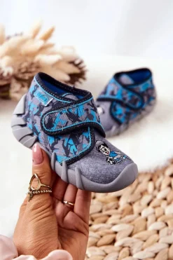 Online Trzewiki Papcie 523P014 Szaro-Niebieskie Dzieci Chłopięce|Chłopięce