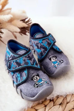 Online Trzewiki Papcie 523P014 Szaro-Niebieskie Dzieci Chłopięce|Chłopięce