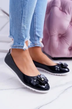 Clearance Boto Vices | Lakierowane Czarne Damskie Balerinki Z Kwiatkiem Neli