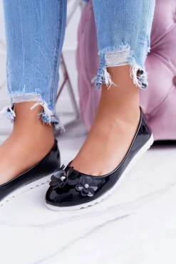 Clearance Boto Vices | Lakierowane Czarne Damskie Balerinki Z Kwiatkiem Neli