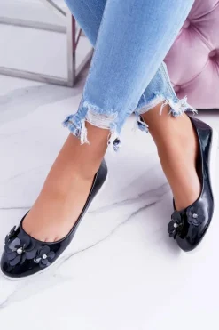 Clearance Boto Vices | Lakierowane Czarne Damskie Balerinki Z Kwiatkiem Neli