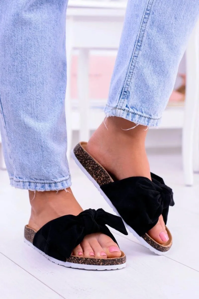 Klapki Korkowe|Klapki Damskie Klasyczne>Boto Vices Damskie Czarne Klapki Na Korku Kokarda Nina