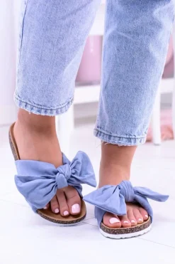 Online Vices Damskie Niebieskie Klapki Na Korku Kokarda Nina Damskie Klapki Korkowe|Klapki Damskie Klasyczne