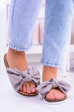 Sale Boto Vices Damskie Szare Klapki Na Korku Kokarda Nina