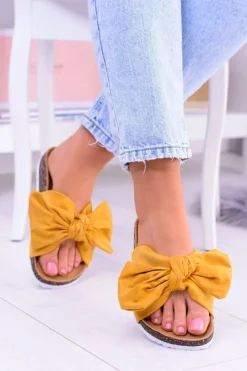 Klapki Korkowe|Klapki Damskie Klasyczne>Boto Vices Damskie Żółte Klapki Na Korku Kokarda Nina