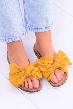 Klapki Korkowe|Klapki Damskie Klasyczne>Boto Vices Damskie Żółte Klapki Na Korku Kokarda Nina