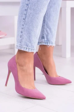 Best VICES Różowe Wysokie Szpilki W Szpic Zamsz Sellen Damskie Szpilki Zamszowe