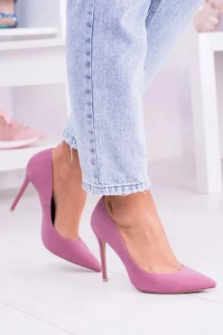 Best VICES Różowe Wysokie Szpilki W Szpic Zamsz Sellen Damskie Szpilki Zamszowe