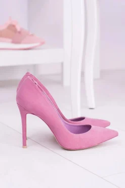 Best VICES Różowe Wysokie Szpilki W Szpic Zamsz Sellen Damskie Szpilki Zamszowe