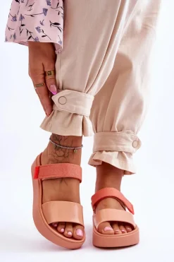 Sandały Gumowe|Sandały Płaskie>ZAXY Wegańskie Klapki Na Rzep HH285283 Pomarańczowe