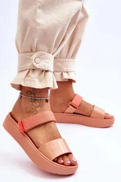 Sandały Gumowe|Sandały Płaskie>ZAXY Wegańskie Klapki Na Rzep HH285283 Pomarańczowe