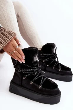 Śniegowce Damskie>D.Franklin Wegańskie Śniegowce Na Platformie Wodoodporne DFSH371008 Czarne