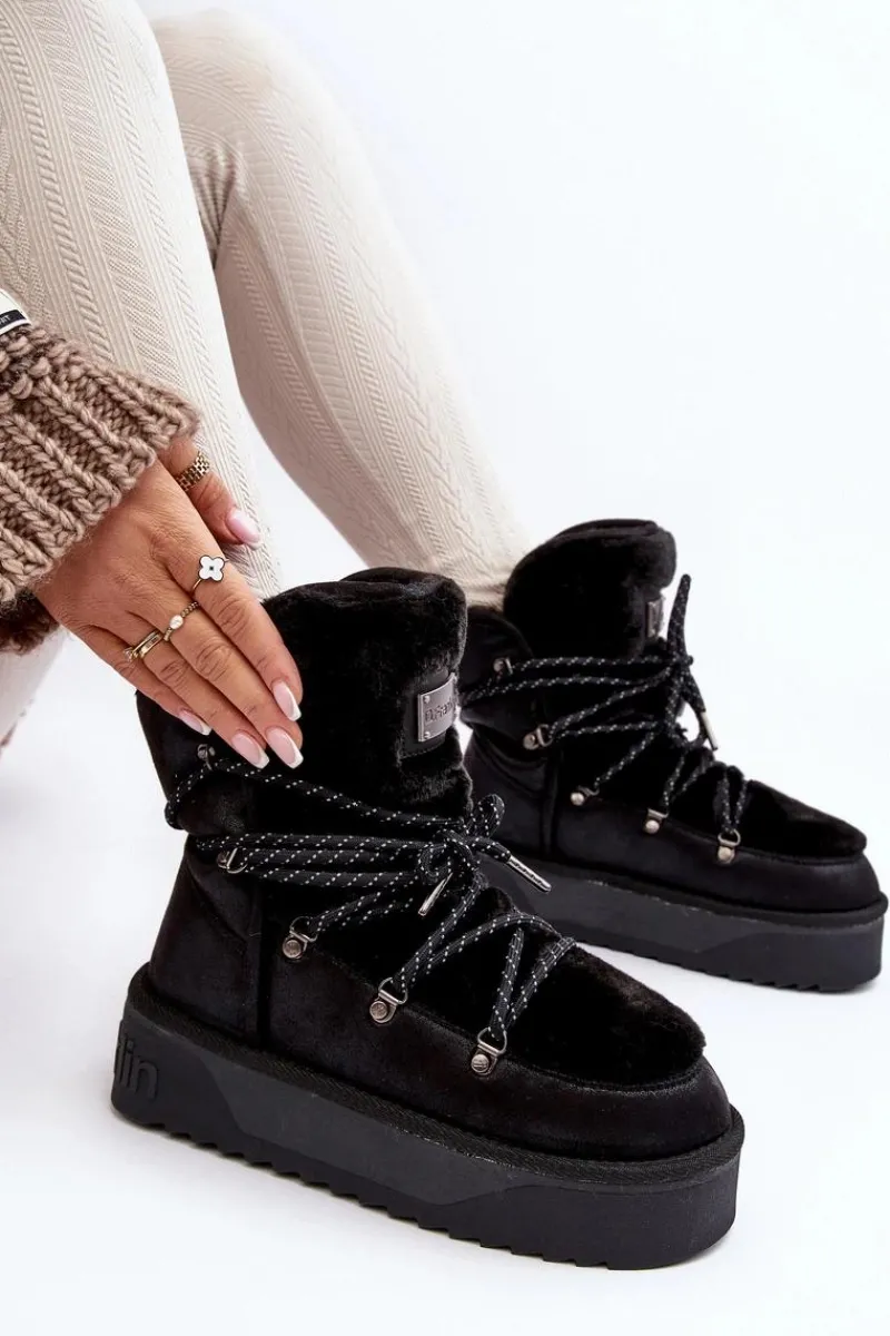 Śniegowce Damskie>D.Franklin Wegańskie Śniegowce Na Platformie Wodoodporne DFSH371008 Czarne