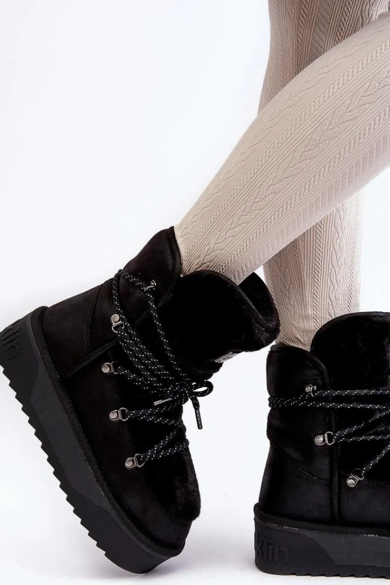 Śniegowce Damskie>D.Franklin Wegańskie Śniegowce Na Platformie Wodoodporne DFSH371008 Czarne