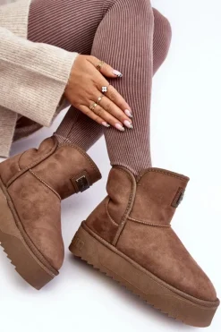 Śniegowce Damskie></noscript>D.Franklin Wegańskie Śniegowce Na Platformie DFSH371004 Ciemnobeżowe Beżowy