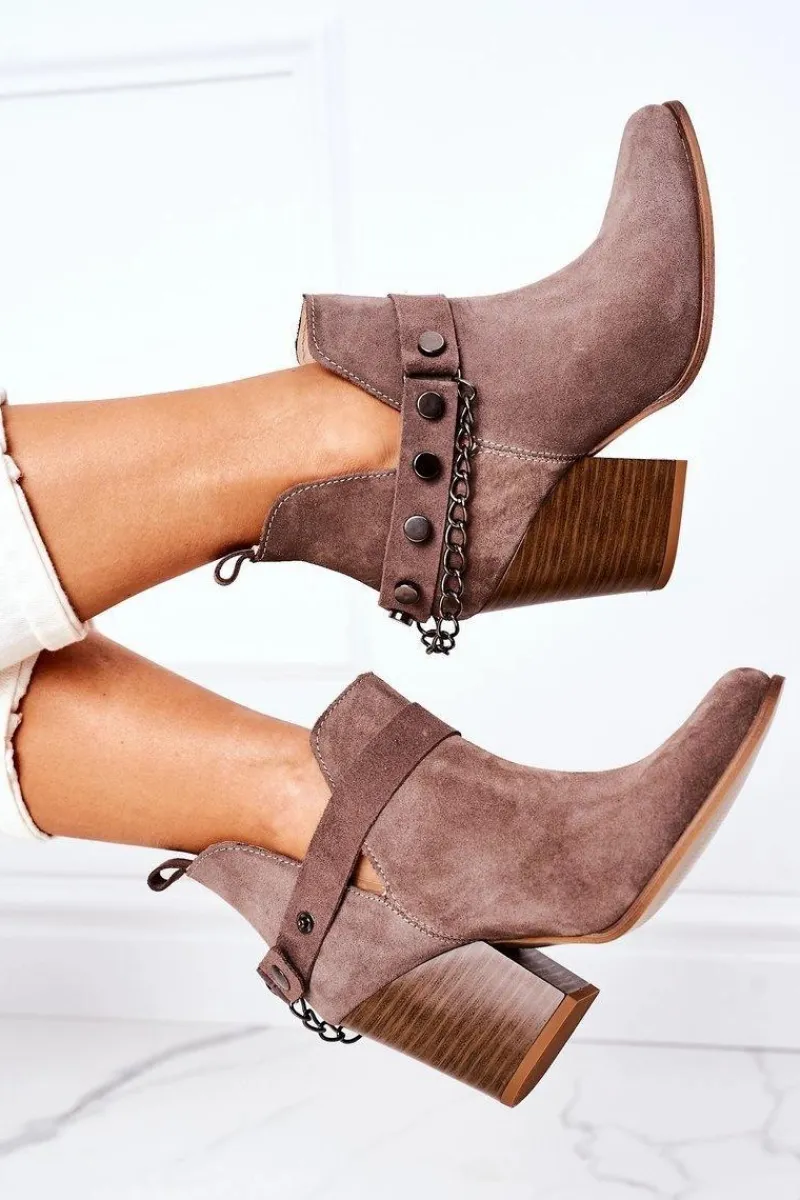 Online Welurowe Botki Na Słupku Lewski Shoes 2880 Brązowe Damskie Botki Wiosenne|Botki Na Słupku