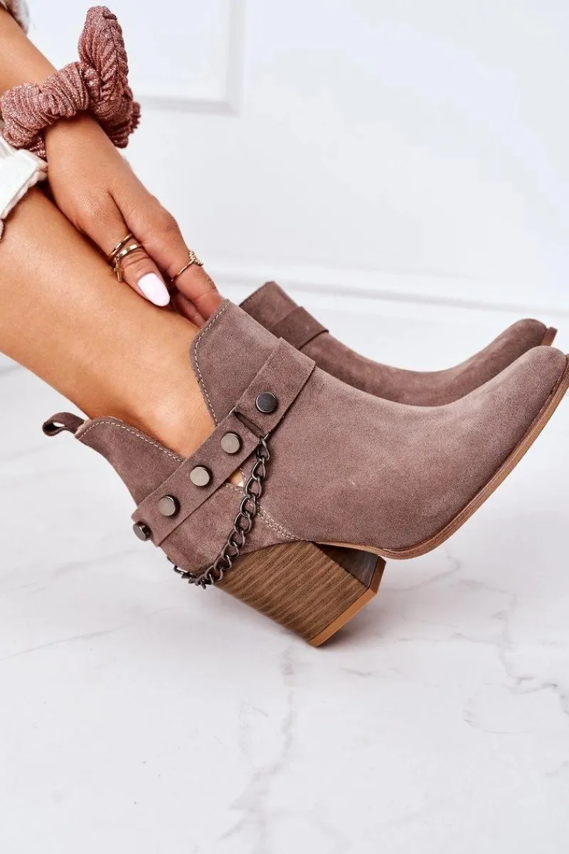 Online Welurowe Botki Na Słupku Lewski Shoes 2880 Brązowe Damskie Botki Wiosenne|Botki Na Słupku