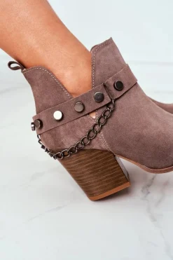 Online Welurowe Botki Na Słupku Lewski Shoes 2880 Brązowe Damskie Botki Wiosenne|Botki Na Słupku