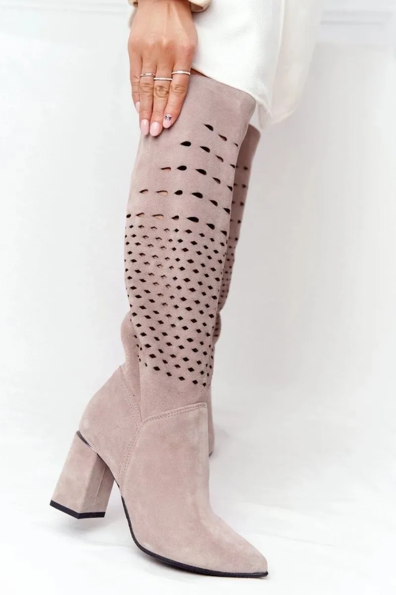 Boto Wiosenne Ażurowe Kozaki Lewski Shoes 2847/B Beżowe