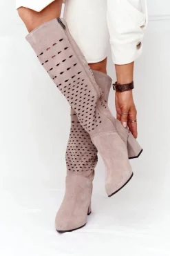 Boto Wiosenne Ażurowe Kozaki Lewski Shoes 2847/B Beżowe