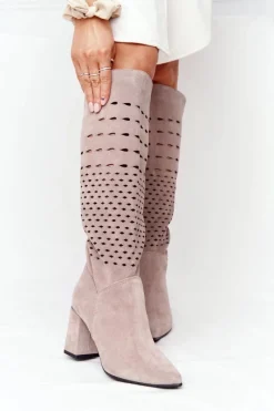 Boto Wiosenne Ażurowe Kozaki Lewski Shoes 2847/B Beżowe