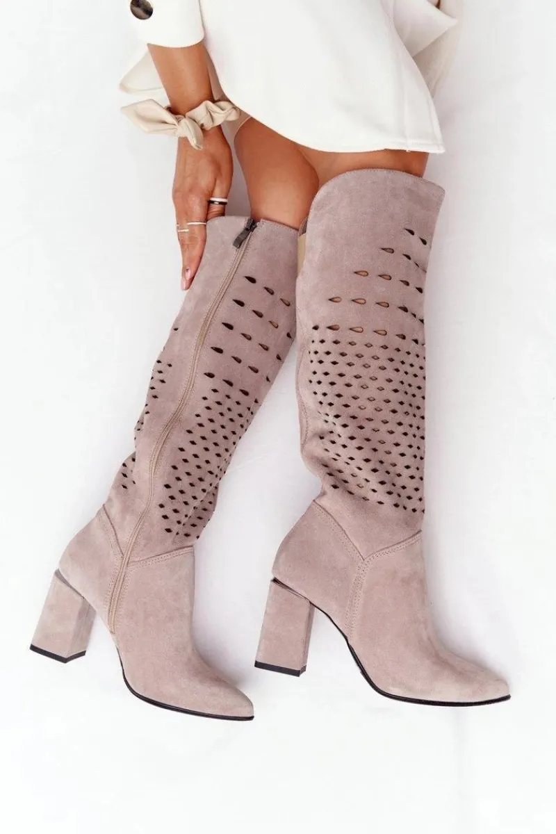 Boto Wiosenne Ażurowe Kozaki Lewski Shoes 2847/B Beżowe