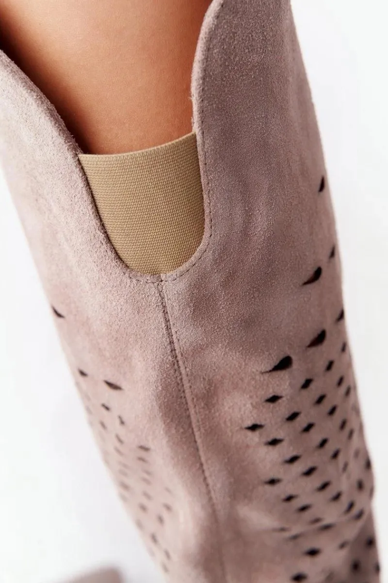 Boto Wiosenne Ażurowe Kozaki Lewski Shoes 2847/B Beżowe