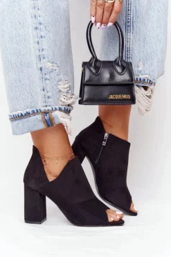 Online Wiosenne Zamszowe Botki Na Słupku Vinceza 21-17095 Czarne Damskie Botki Wiosenne|Botki Na Słupku
