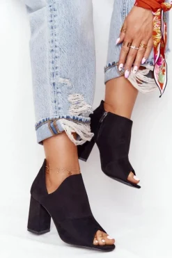 Online Wiosenne Zamszowe Botki Na Słupku Vinceza 21-17095 Czarne Damskie Botki Wiosenne|Botki Na Słupku