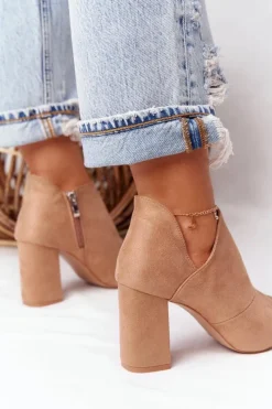 Botki Wiosenne|Botki Na Słupku>Buty damskie Vinceza Wiosenne Zamszowe Botki Na Słupku Vinceza 21-17095 Beżowe