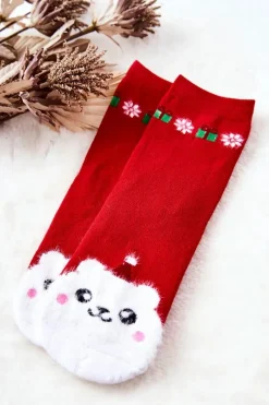 Skarpetki|Skarpetki>Aura.via Świąteczne Bawełniane Skarpetki Miś Czerwone